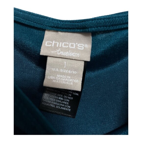 Chico’s Travelers Women’s M Teal Short-Sleeve Top – Draped Front Knot - Picture 3 of 4